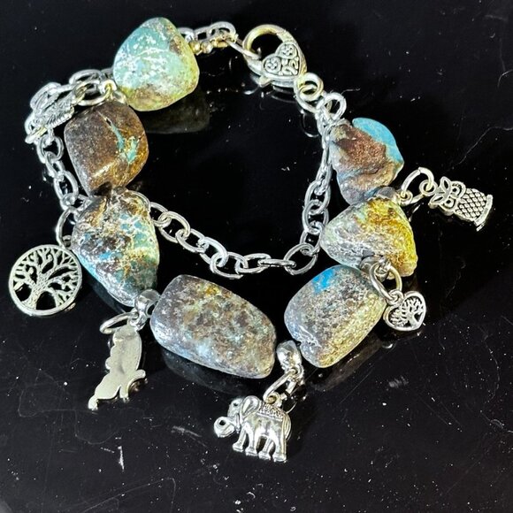 Crescent Valley Turquoise Nugget Bracelet Natural Tree of Life Elephant Owl - Picture 2 of 8